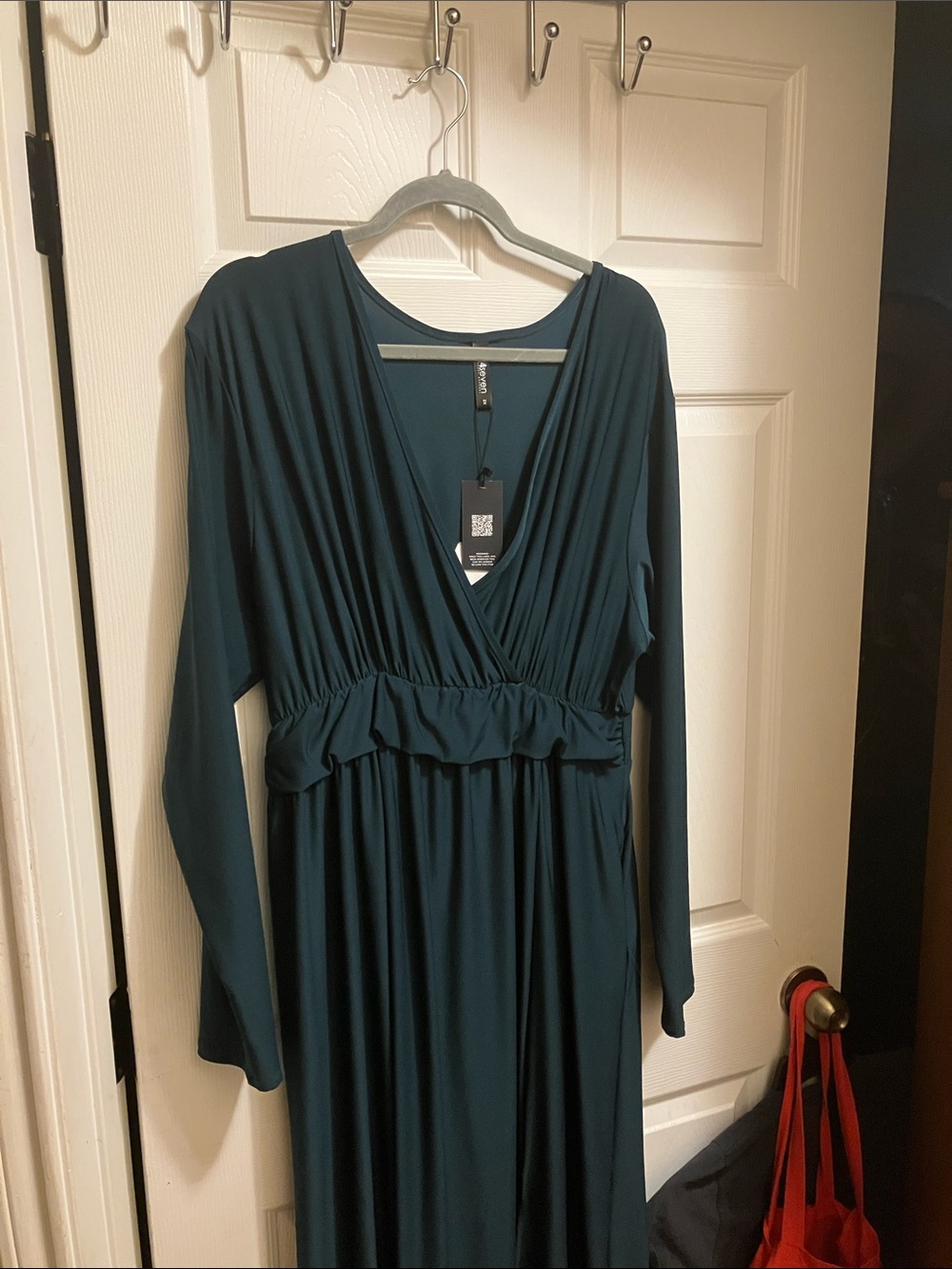 Deep Teal V-Neck Wrap Maxi Dress - Classic Long Sleeve